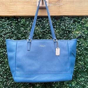Coach leather City tote cobalt blue features silver hardware COACH hang tag